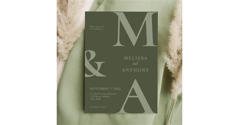 Moss Green Wedding Invitation .